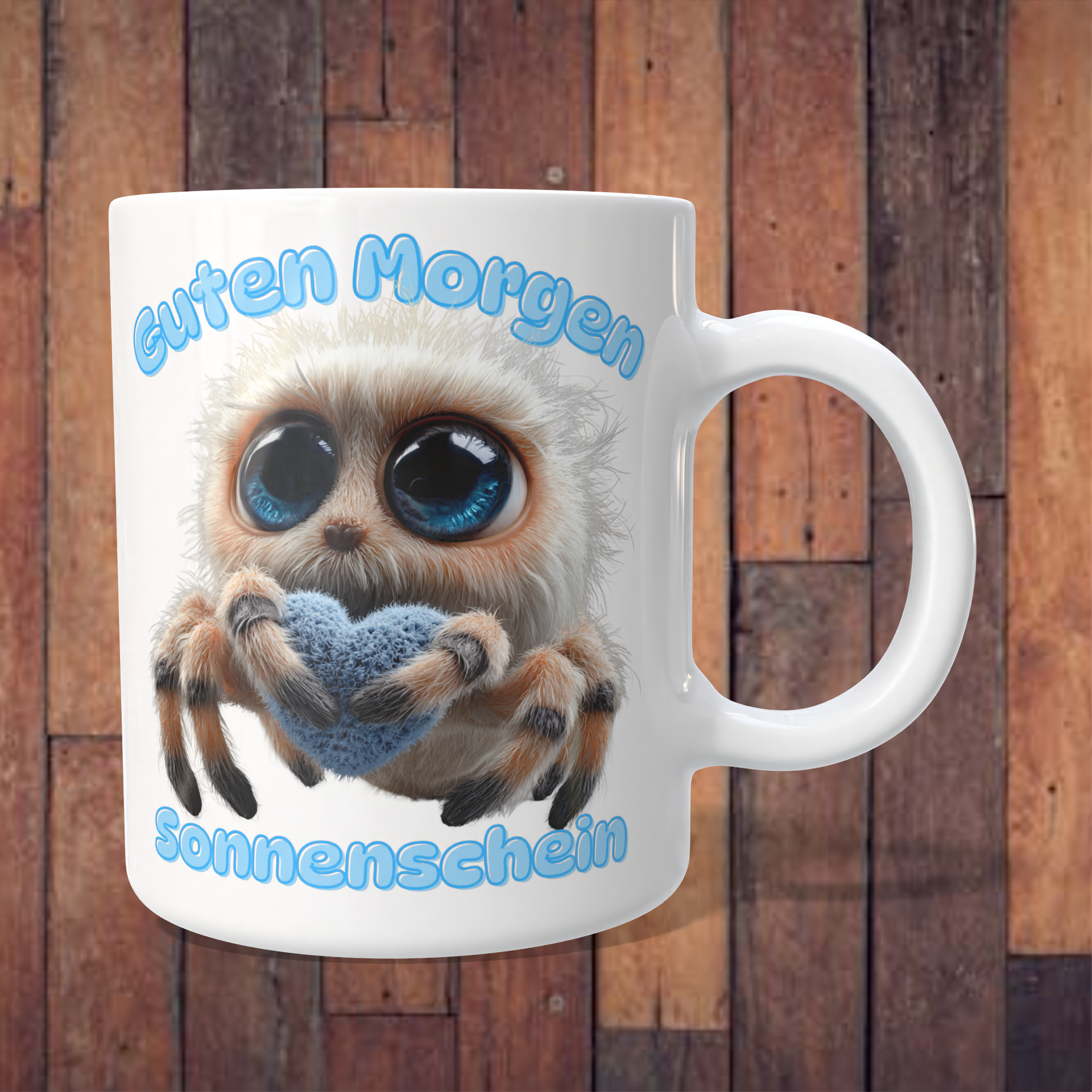 Tasse „Guten Morgen Sonnenschein“ mit süßer Spinne – 312 ml
