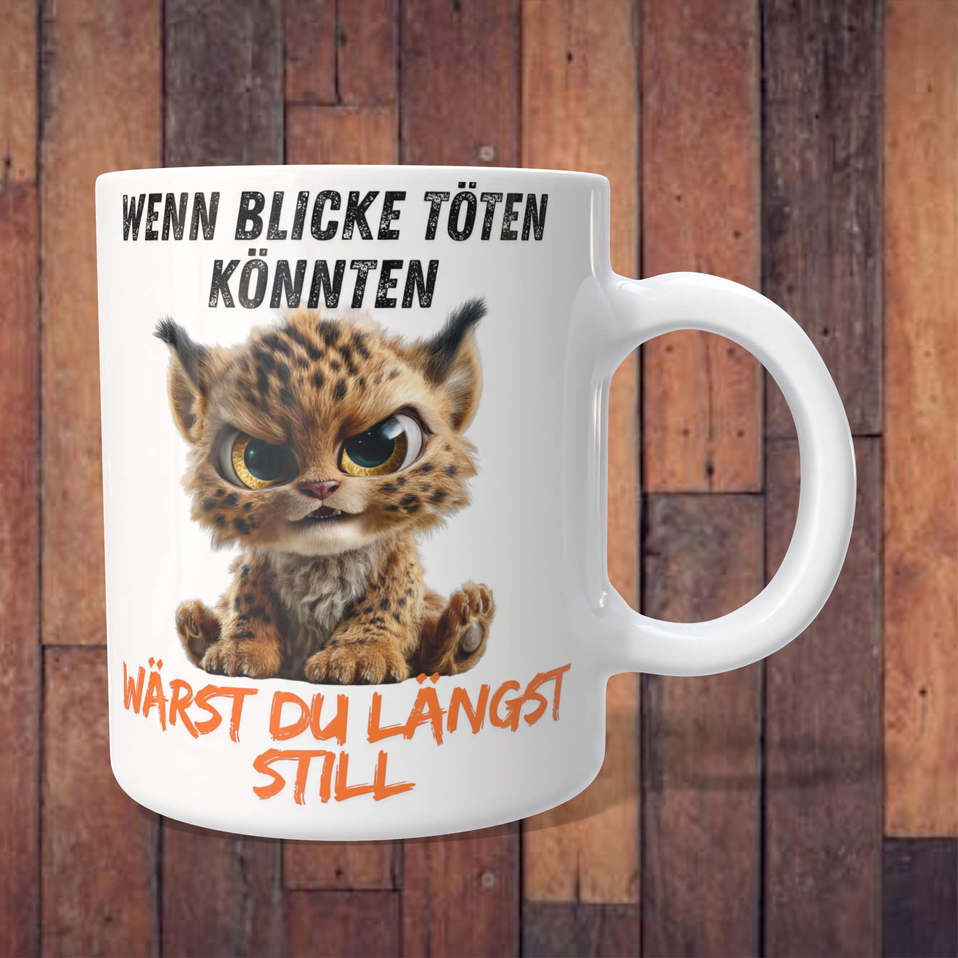 Tasse „Wenn Blicke töten könnten – wärst du längst still“ mit wütendem Kätzchen – 312 ml