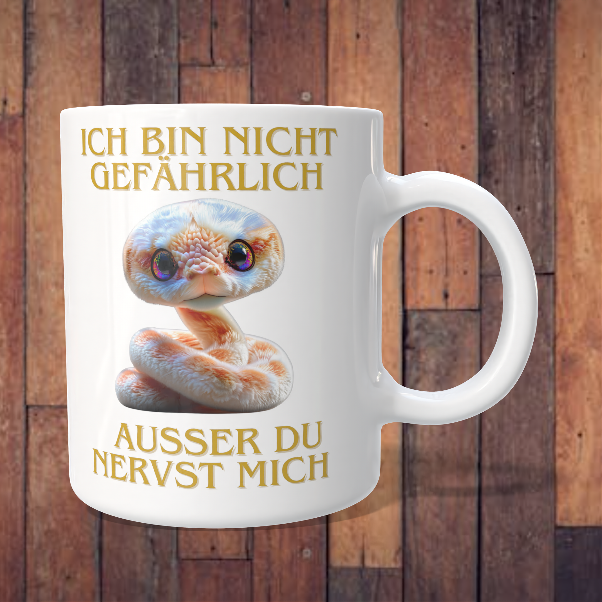 Tasse „Ich bin nicht gefährlich – außer du nervst mich“ mit Schlange – 312 ml