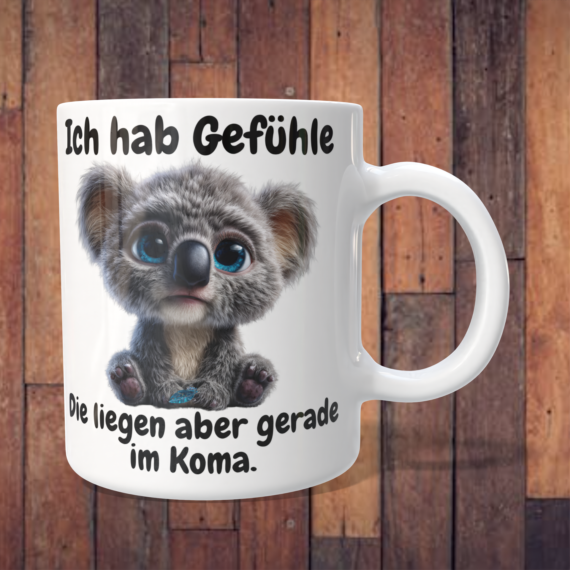 Tasse „Ich hab Gefühle – die liegen aber gerade im Koma“ mit Koala – 312 ml