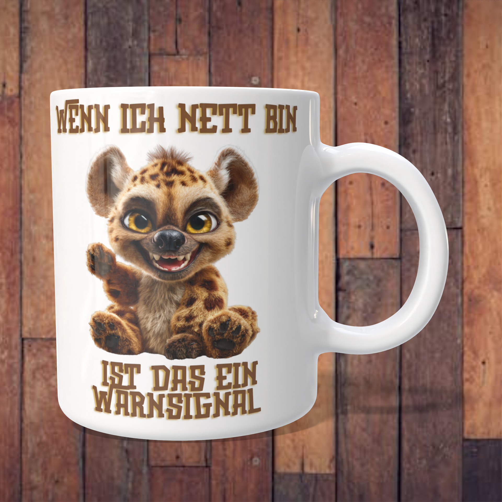 Tasse „Wenn ich nett bin, ist das ein Warnsignal“ mit frecher Hyäne – 312 ml
