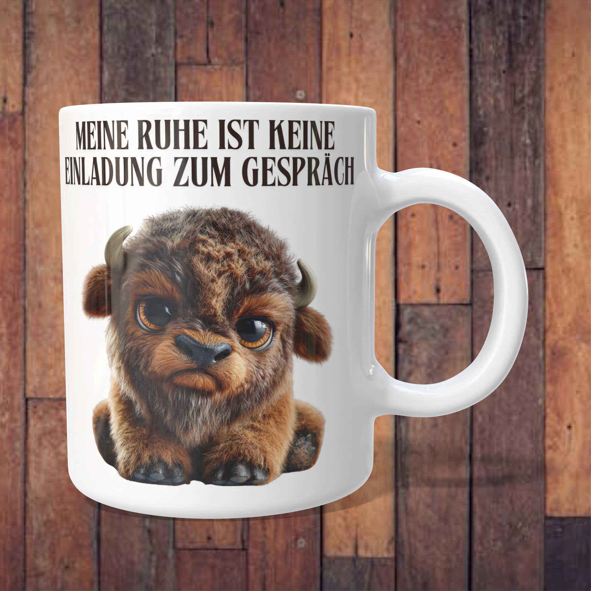Tasse „Meine Ruhe ist keine Einladung zum Gespräch“ mit Büffel – 312 ml