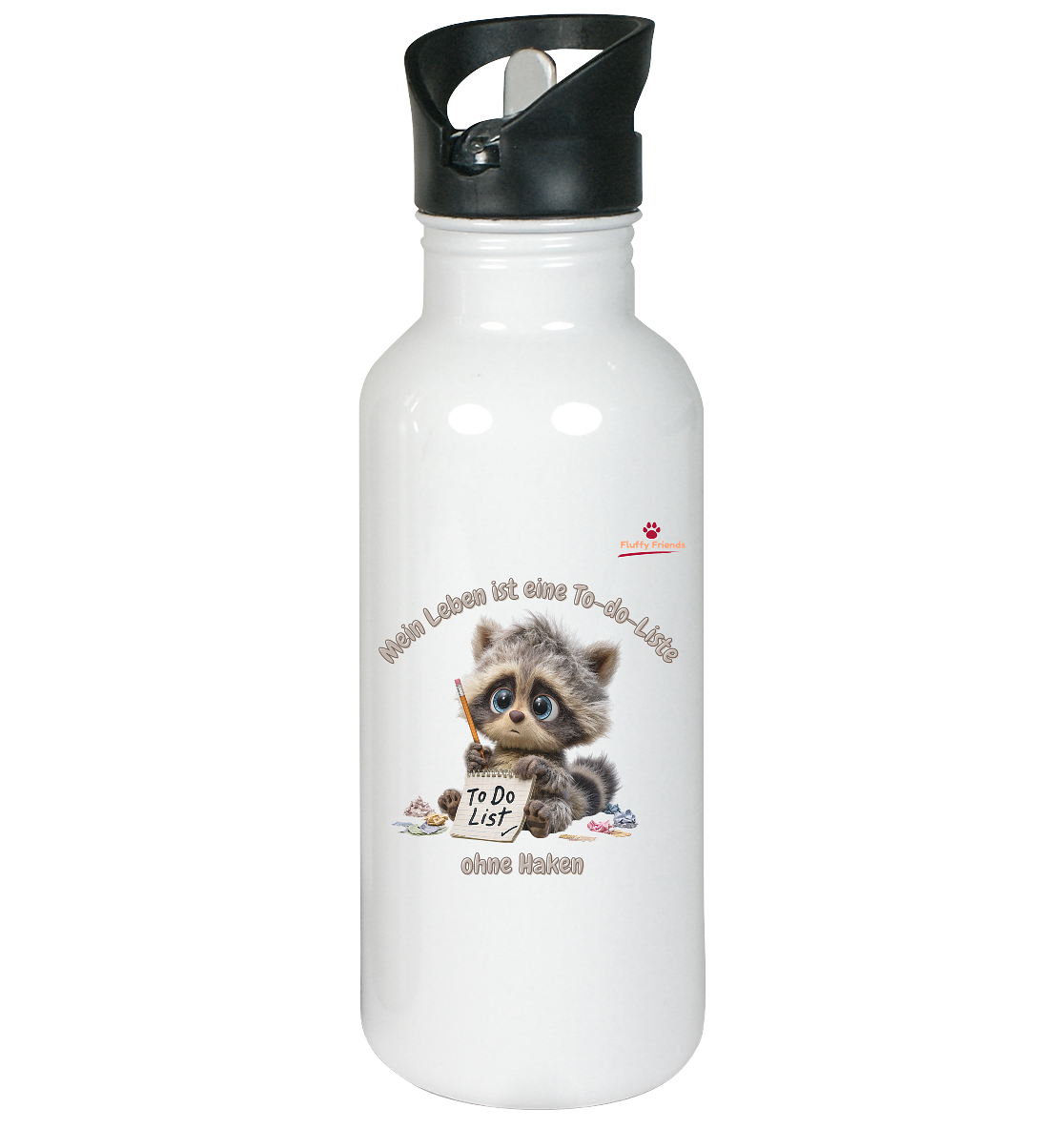 Mein Leben ist eine To-do-Liste - Waschbär - Edelstahl-Trinkflasche